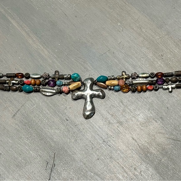 Bohemian Multi-Color Beaded Cross Necklace - Picture 7 of 13